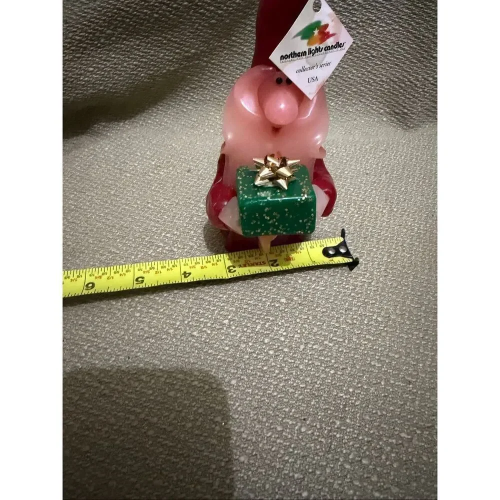 Vintage Northern Lights Candle Santa Gnome Holding Glitter Green Present Gift 7”